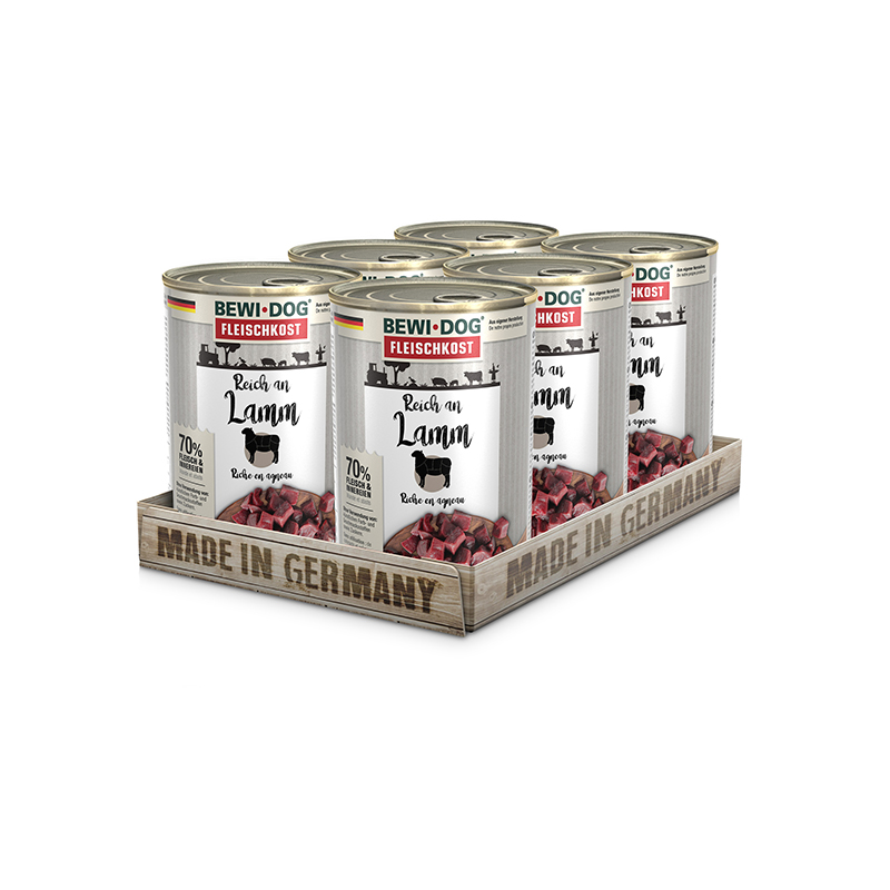 BewiDog Reich an Lamm 400 g Tray