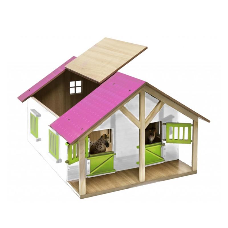Produktansicht - KidsGLOBE - Pferdestall 2 Boxen + Lager pink 1:24
